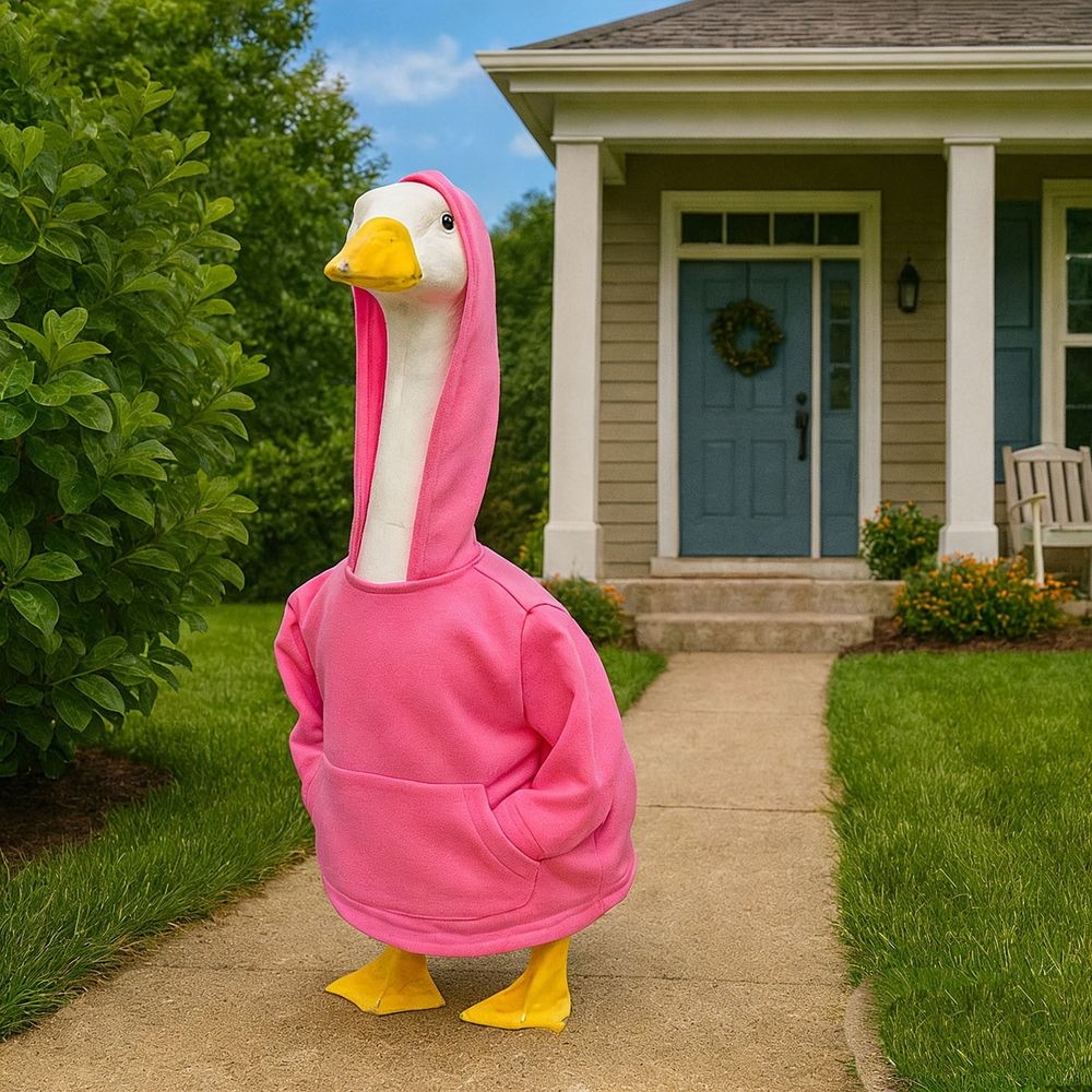 23 Inch Lawn Goose Statue Hoodie Trendy Pink Outfit for Patio Garden Outdoor Decor, B