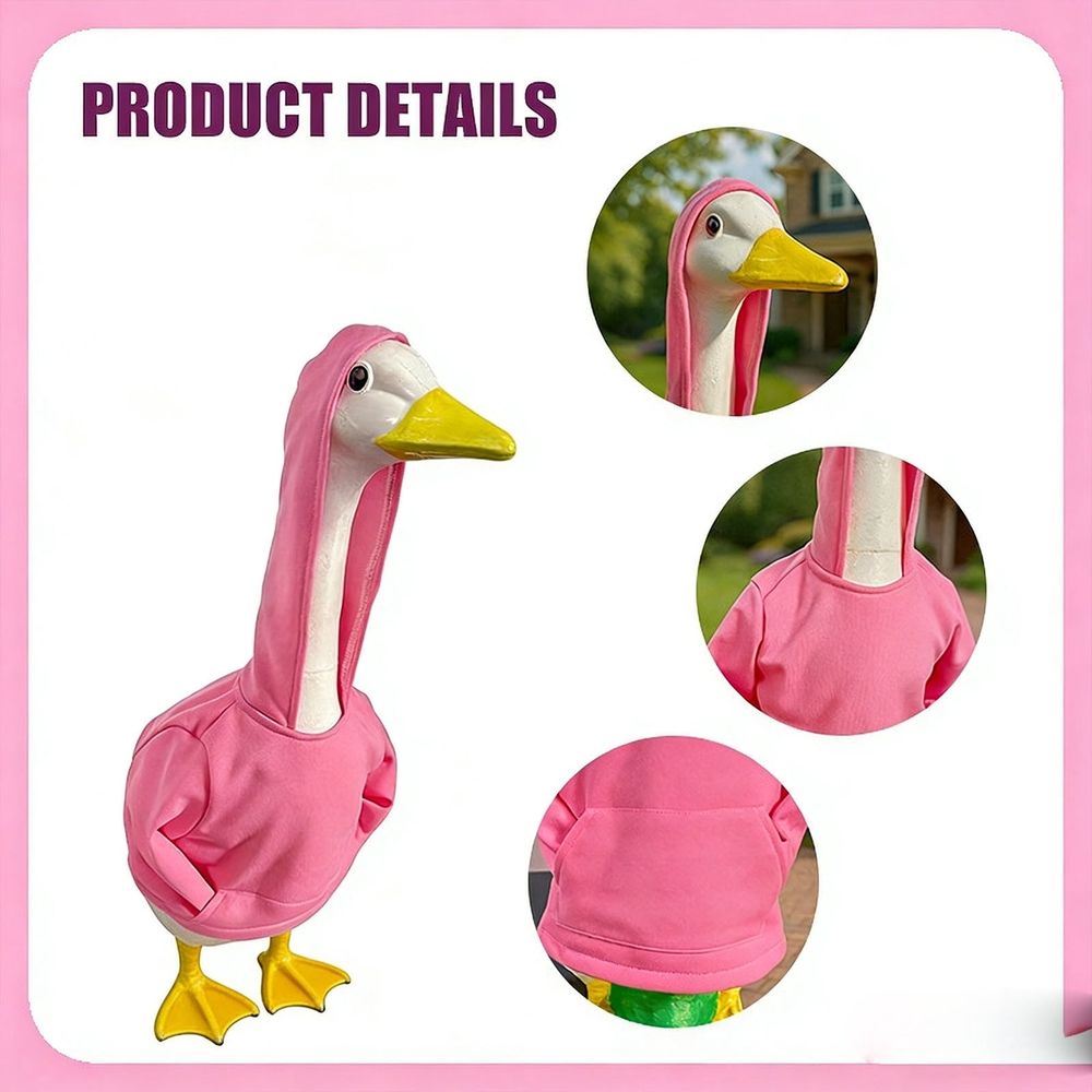 23 Inch Lawn Goose Statue Hoodie Trendy Pink Outfit for Patio Garden Outdoor Decor, B