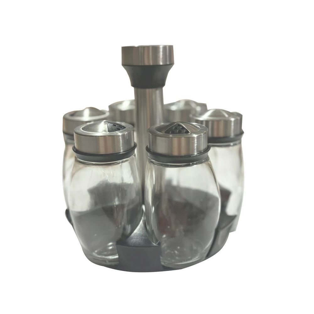 Rotating Spice Rack S 6 Glass Jars with Labels Food-Safe Sealed Lids Transparent Visible Space-Saving Kitchen Countertop Organizer Easy Access Seasoning Storage Decorative Rotating Base
