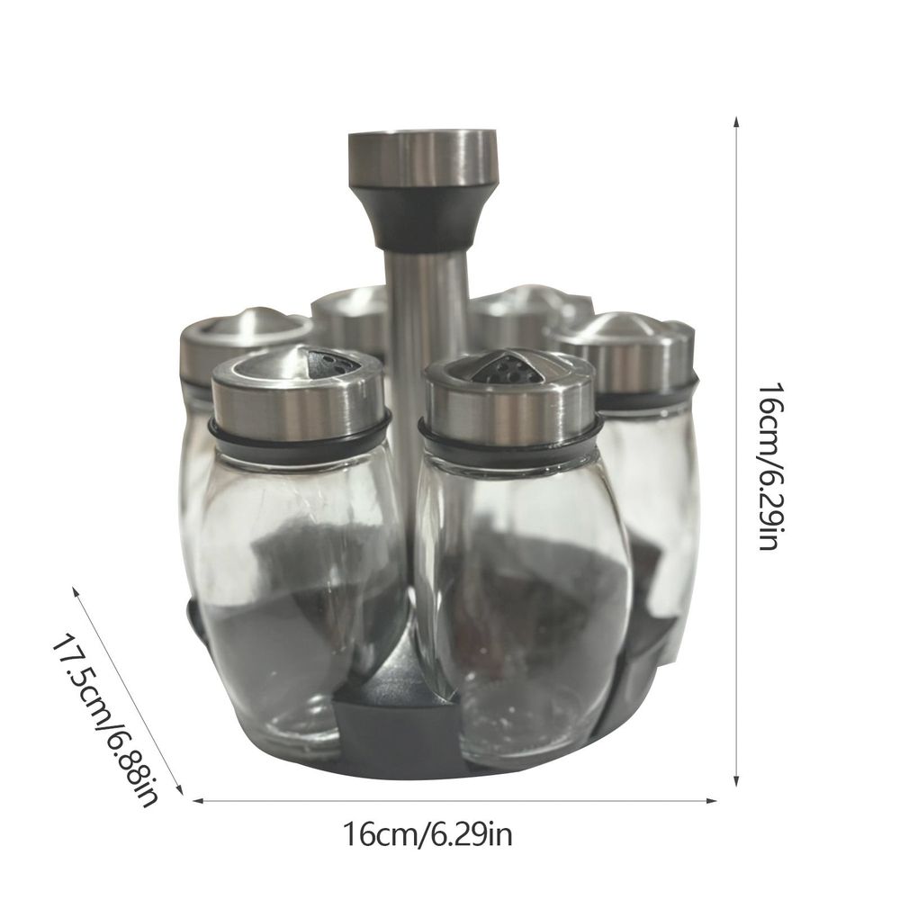 Rotating Spice Rack S 6 Glass Jars with Labels Food-Safe Sealed Lids Transparent Visible Space-Saving Kitchen Countertop Organizer Easy Access Seasoning Storage Decorative Rotating Base