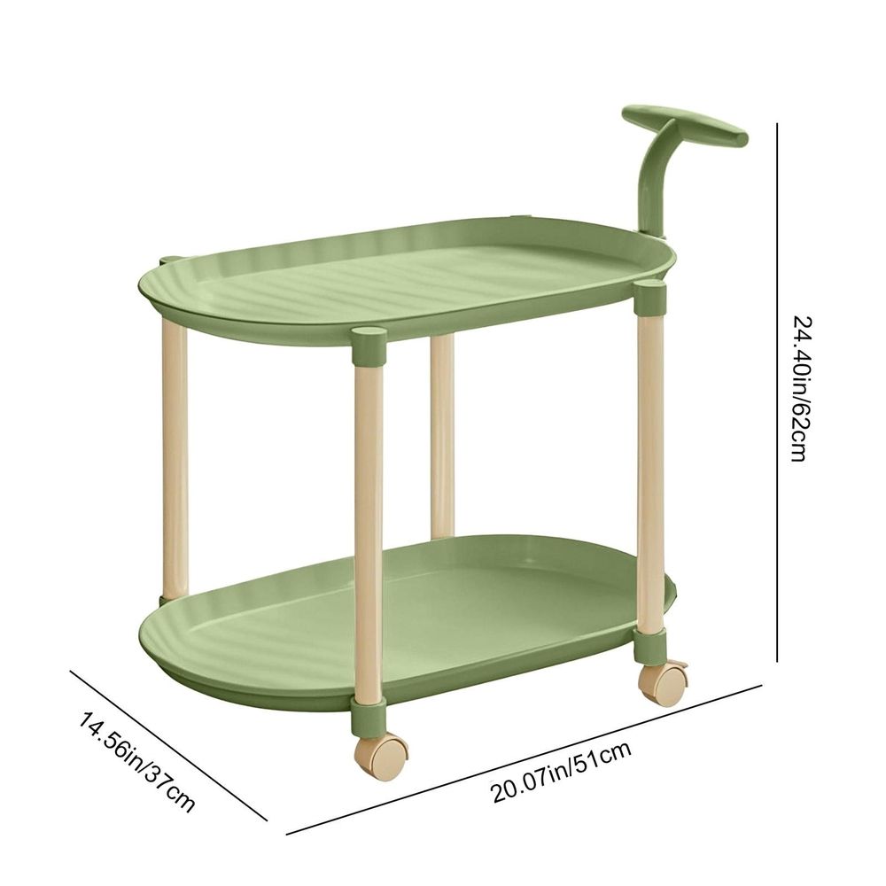Cream Rolling Side Table With Wheels 25.9 In Compact Double Tier Storage Design Organizer For Books Snacks toilries Bedroom Balcony Bathroom Small Spaces Home Bedroom Decor Tables
