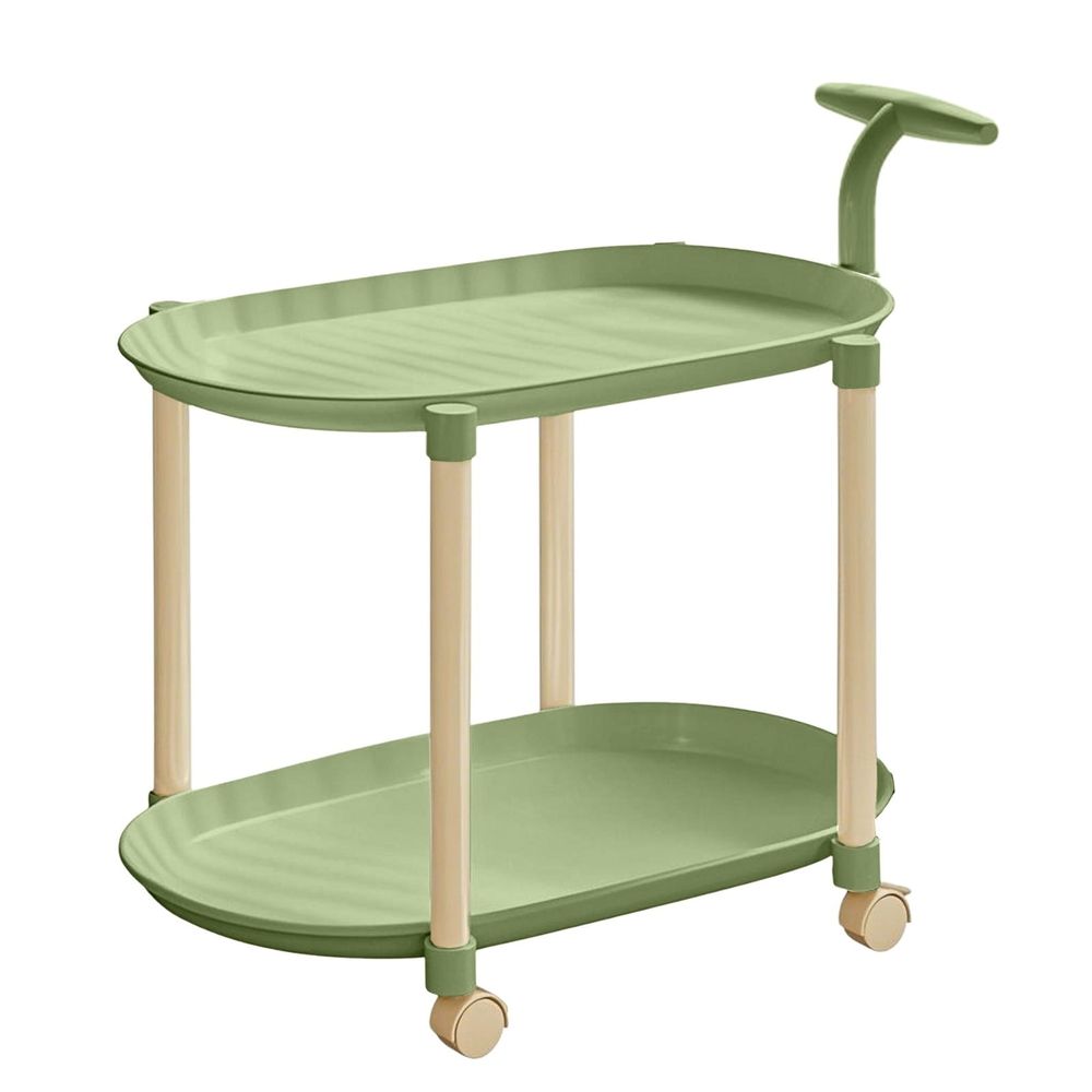 Cream Rolling Side Table With Wheels 25.9 In Compact Double Tier Storage Design Organizer For Books Snacks toilries Bedroom Balcony Bathroom Small Spaces Home Bedroom Decor Tables