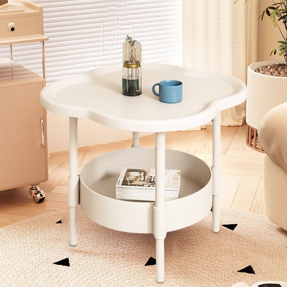Small Bedside Table with Double Layer Storage | Mobile Side Table for Bedroom, Living Room & Small Spaces | White Plastic Nightstand with Open Shelves | 18.5X18.5X14.57 Inches