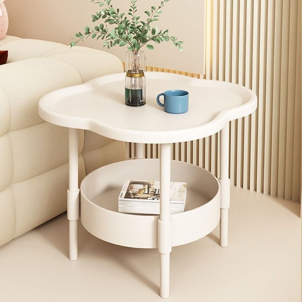 Small Bedside Table with Double Layer Storage | Mobile Side Table for Bedroom, Living Room & Small Spaces | White Plastic Nightstand with Open Shelves | 18.5X18.5X14.57 Inches