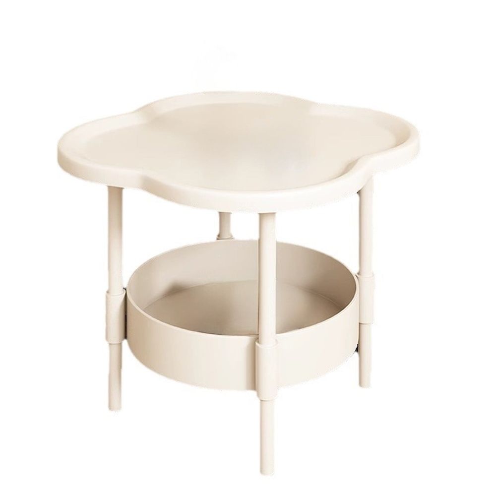 Small Bedside Table with Double Layer Storage | Mobile Side Table for Bedroom, Living Room & Small Spaces | White Plastic Nightstand with Open Shelves | 18.5X18.5X14.57 Inches