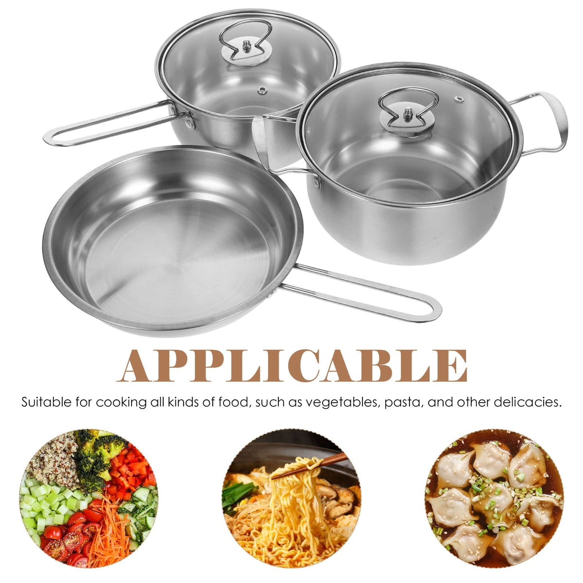 1Set Lightweight Stainless Steel Kitchen Pot Set Includes Frying Pan and Stock Pot