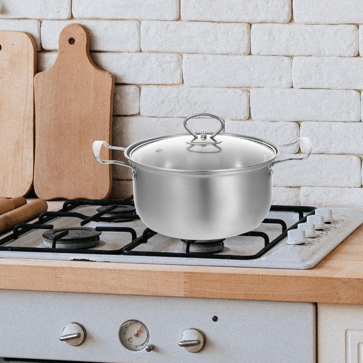 1Set Lightweight Stainless Steel Kitchen Pot Set Includes Frying Pan and Stock Pot