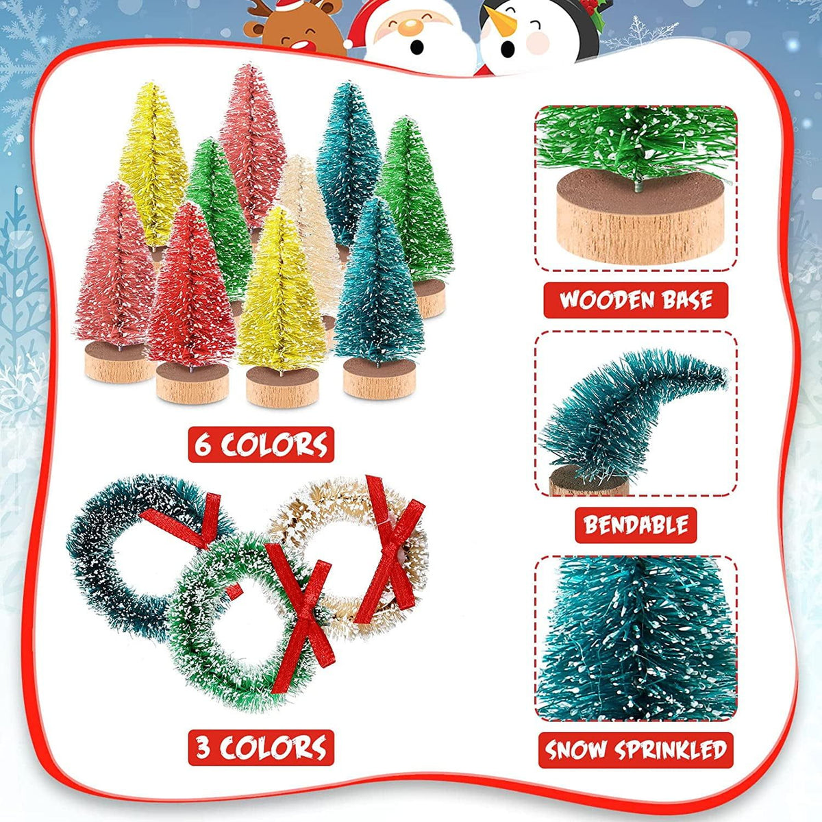 36PCS Bottle Brush Trees Mini Trees for Crafts Mini Sisal Trees Miniature Wreaths Frosted Christmas Tree Modern Christmas Decor Winter Ornaments Crafts