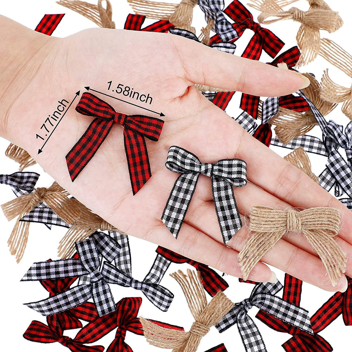 Christmas Mini Plaid Bows  Bows Christmas Buffalo Plaid Bows Gingham Ribbon Bows Ornament for Christmas Tree Crafts Home Decoration DIY Making