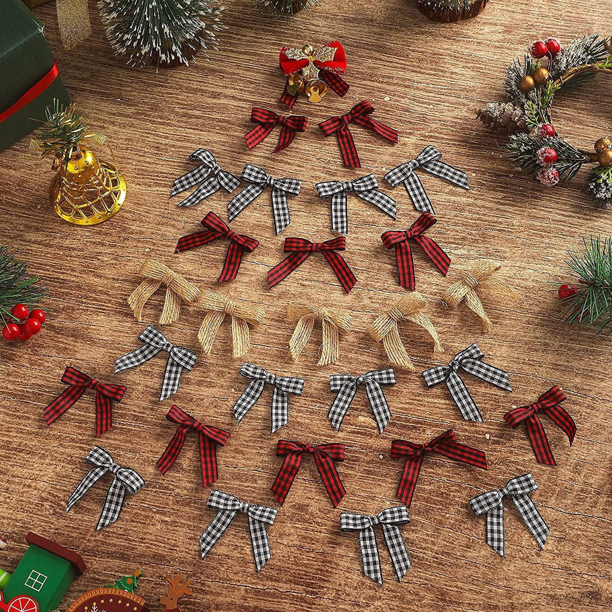 Christmas Mini Plaid Bows  Bows Christmas Buffalo Plaid Bows Gingham Ribbon Bows Ornament for Christmas Tree Crafts Home Decoration DIY Making