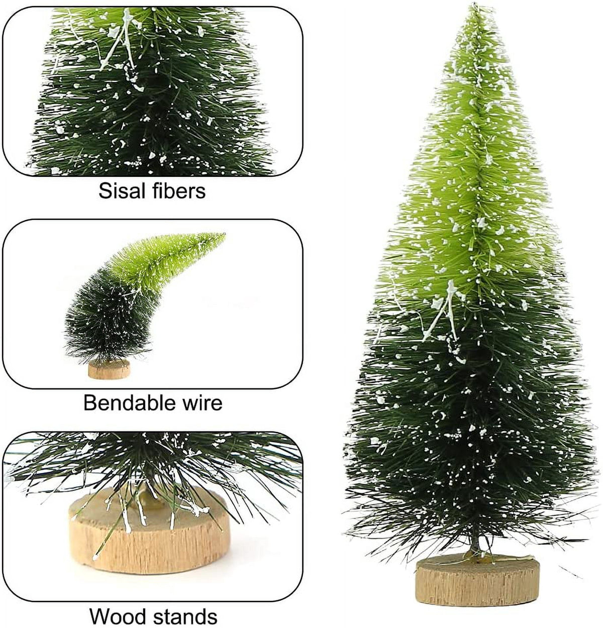 40PCS Mini Christmas Trees, 5 Sizes Artificial Sisal Trees Bottle Brush Xmas Trees with Wooden Base for Xmas Winter Home Table Decoration