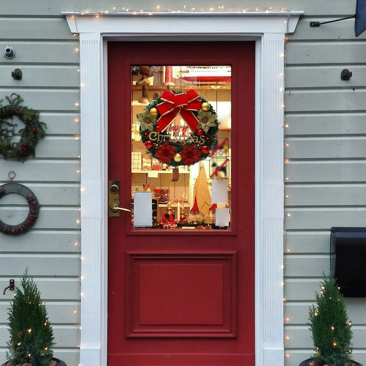 Merry Christmas Wreath for Front Door, 12' Christmas Wreath Wreath Wintry Pinecone Artificial Xmas Bell Snowflake Winter Wreaths Front Door Small Wreaths for Indoor Outdoor