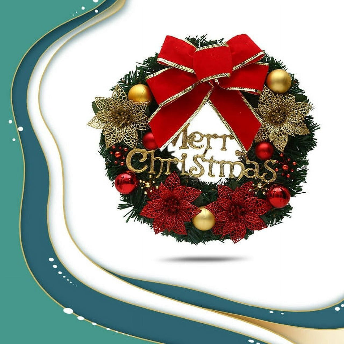 Merry Christmas Wreath for Front Door, 12' Christmas Wreath Wreath Wintry Pinecone Artificial Xmas Bell Snowflake Winter Wreaths Front Door Small Wreaths for Indoor Outdoor