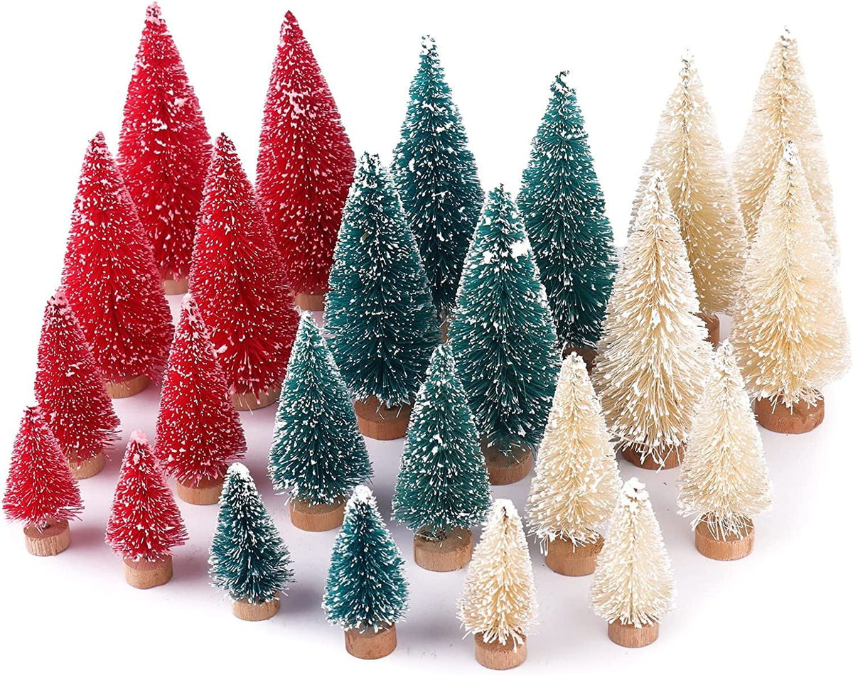 24PCS Bottle Brush Trees Christmas, Red Blue Yellow Miniature Christmas Tree, Mini Christmas Tree, Christmas Decorations Indoor