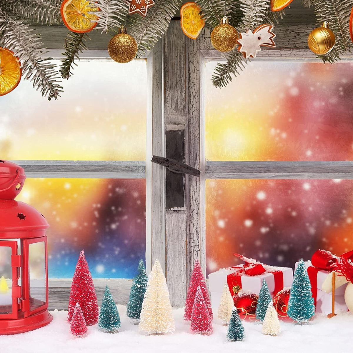 24PCS Bottle Brush Trees Christmas, Red Blue Yellow Miniature Christmas Tree, Mini Christmas Tree, Christmas Decorations Indoor