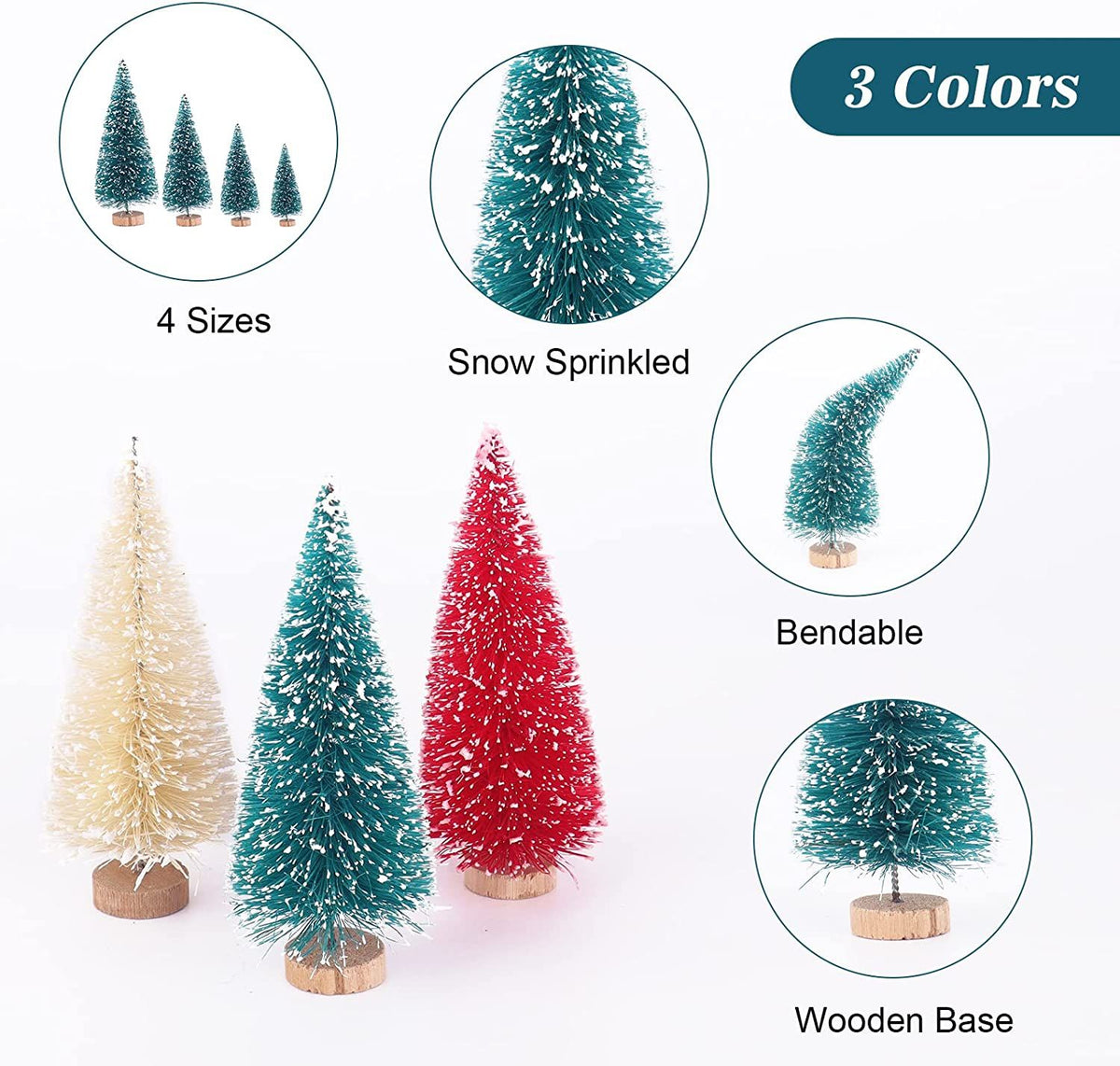 24PCS Bottle Brush Trees Christmas, Red Blue Yellow Miniature Christmas Tree, Mini Christmas Tree, Christmas Decorations Indoor