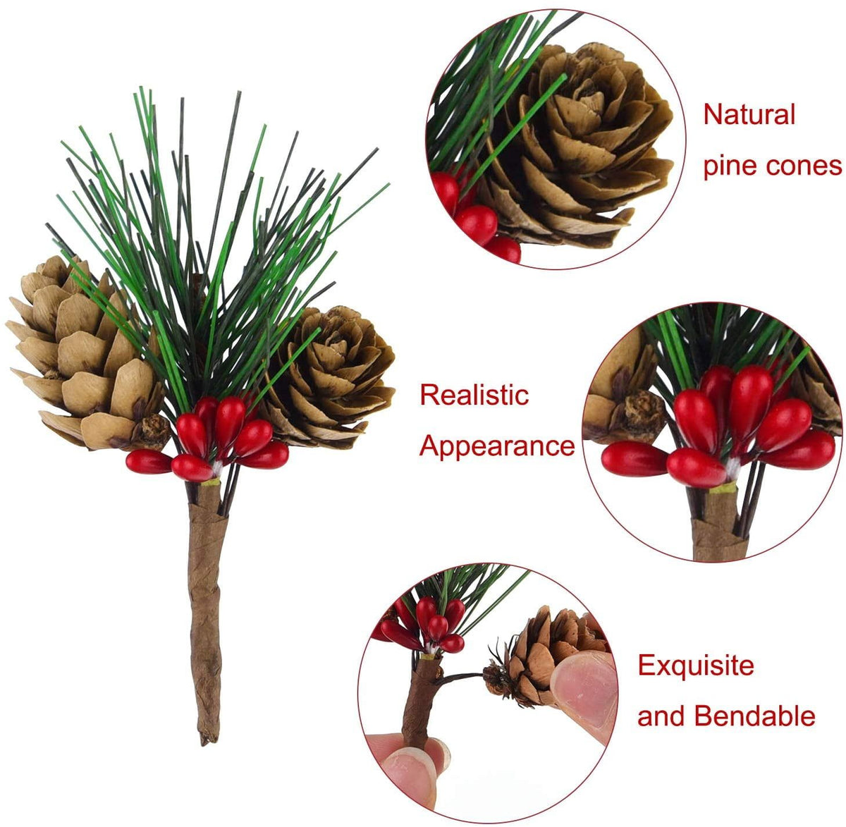 10PCS Christmas Picks and Sprays Artificial Berries Pine Cones Set,Evergreen Pine Branch Holly Stem for Decoration,Winter Floral Picks,Xmas Wreath Decorating Supplies