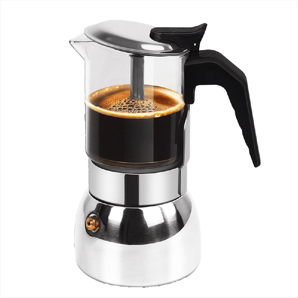 9 Cup Glass Clear Moka Pot Thickened Stainless Steel Stovetop Espresso Maker Italian Coffee Machine 450ml 15oz