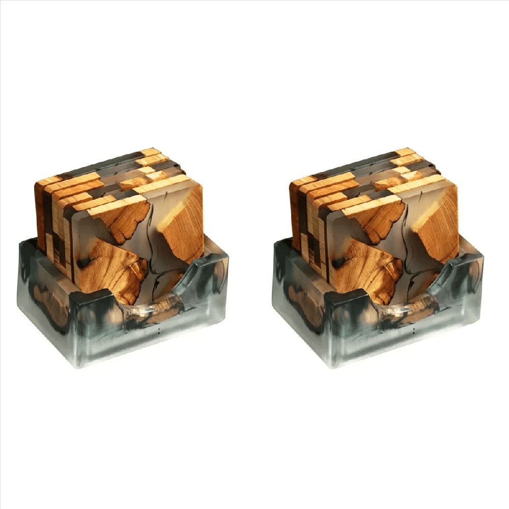 Wood Coasters Set with Epoxy Resin - Modern Coasters with Holder for Drinks, Includes 12 Coasters and Holder,12 x coasters 2 x storage box,As Shown