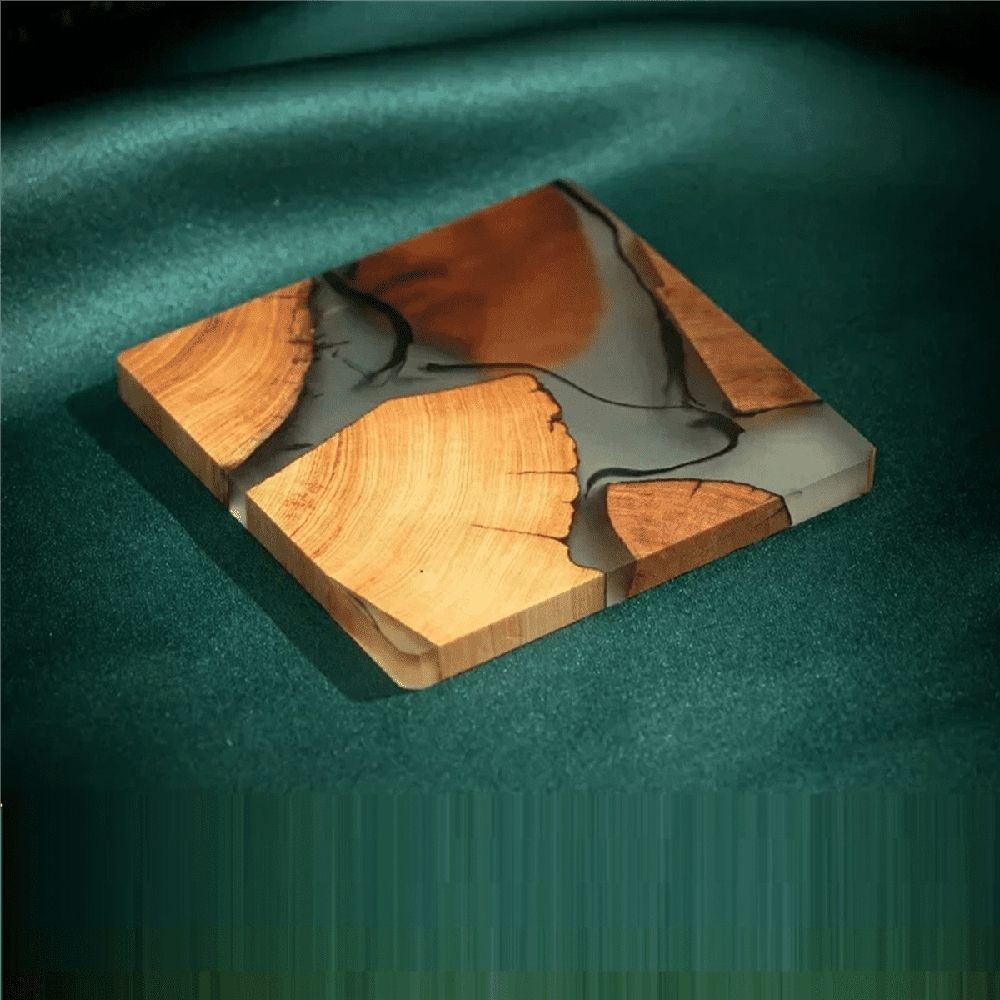 Wood Coasters Set with Epoxy Resin - Modern Coasters with Holder for Drinks, Includes 12 Coasters and Holder,12 x coasters 2 x storage box,As Shown