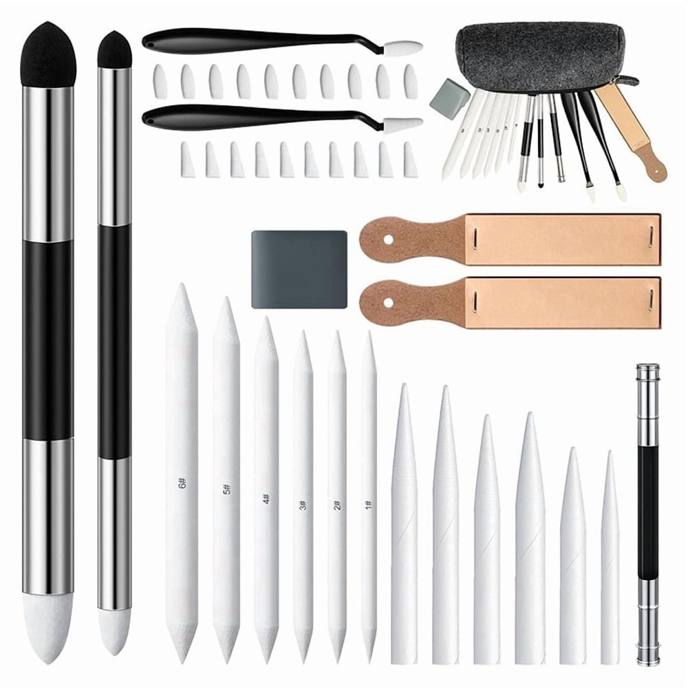 40 Pcs Sketch Drawing Tools Blending Stump Set Accessories with Sandpaper Pencil Sharpener Pencil Extension Tool Erasers