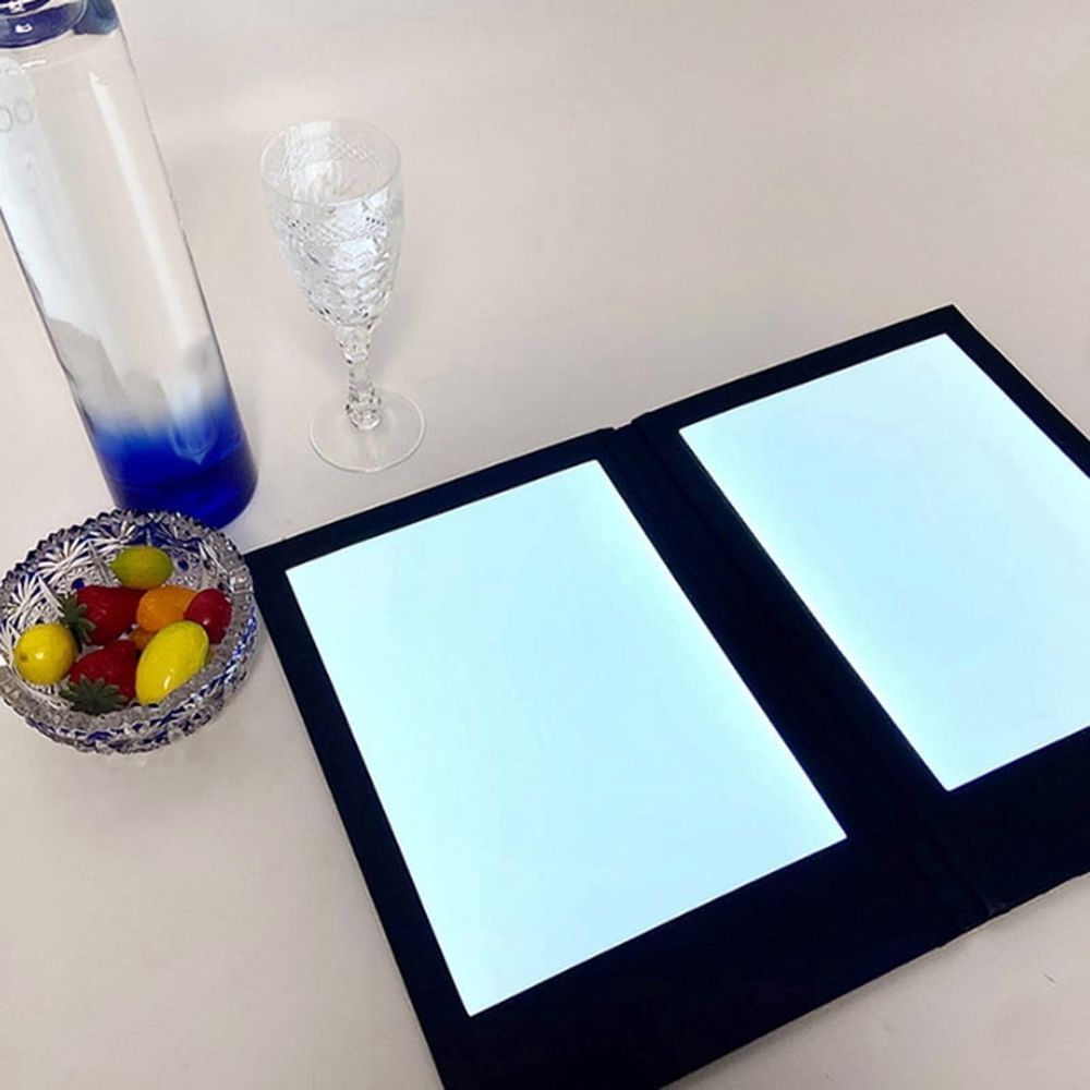 Rechargeable LED Light Menu Book PU Leather Display Book Restaurants Beer Bar Shop Cafe Night Club Two Pages