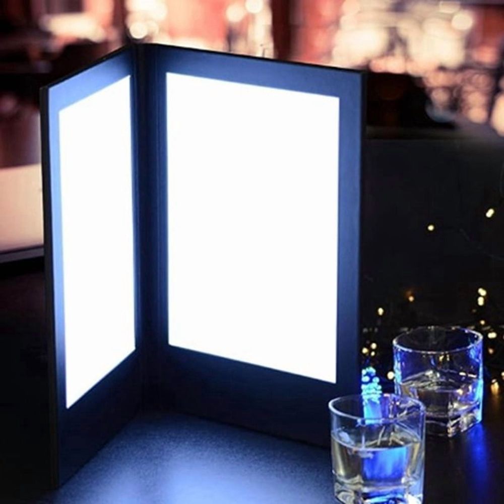 Rechargeable LED Light Menu Book PU Leather Display Book Restaurants Beer Bar Shop Cafe Night Club Two Pages