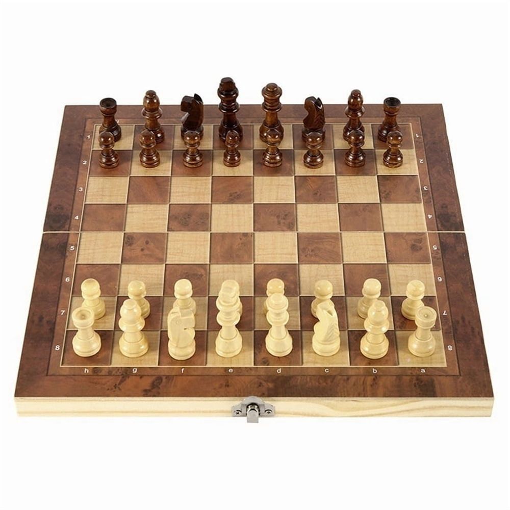 Chess Set 39x39 cm Wood Folding Board Game Chess Backgammon