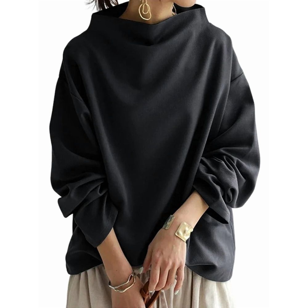 Womens Oversized Sweatshirts Stand Collar Pullover Long Sleeve Hoodies Tops Fall Fashion Outfits Clothes Black S