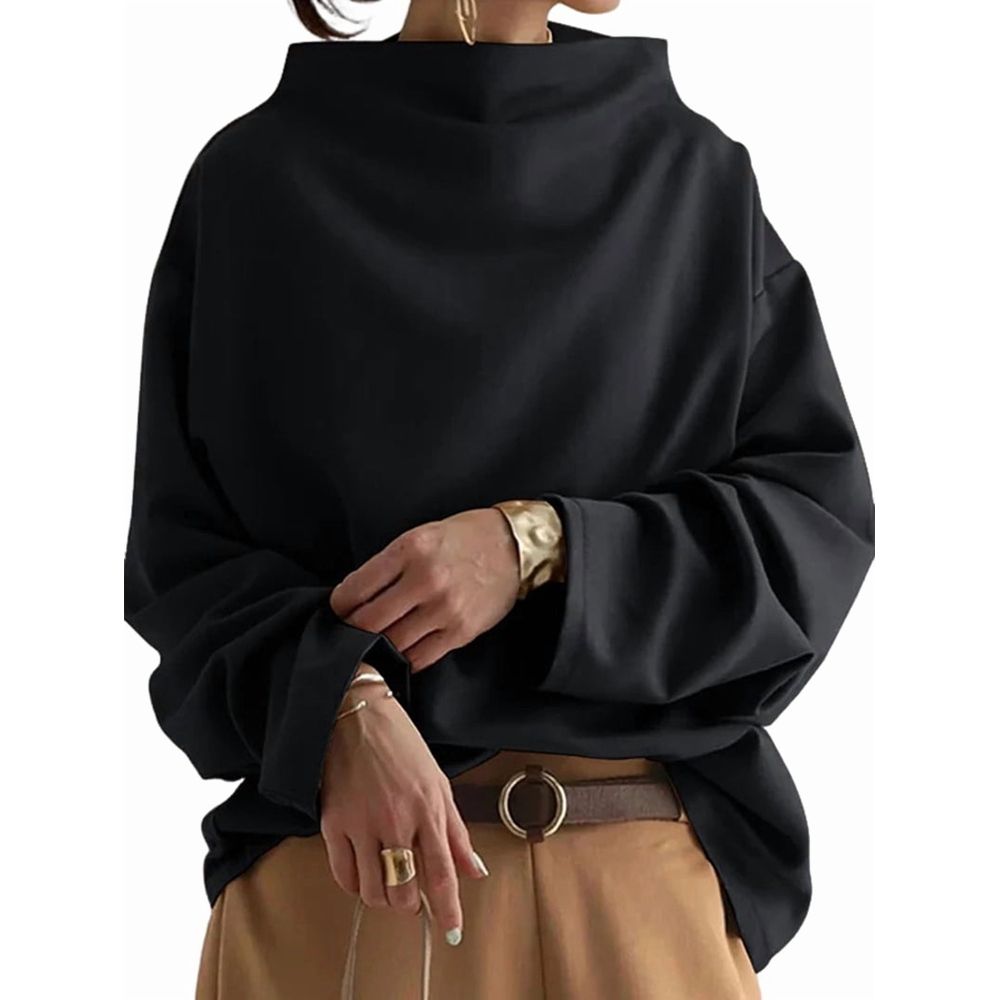 Womens Oversized Sweatshirts Stand Collar Pullover Long Sleeve Hoodies Tops Fall Fashion Outfits Clothes Black S