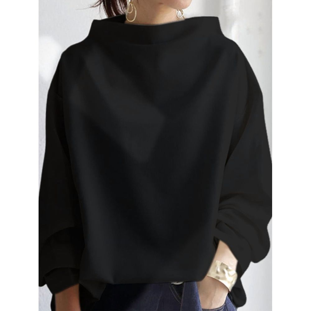 Womens Oversized Sweatshirts Stand Collar Pullover Long Sleeve Hoodies Tops Fall Fashion Outfits Clothes Black S