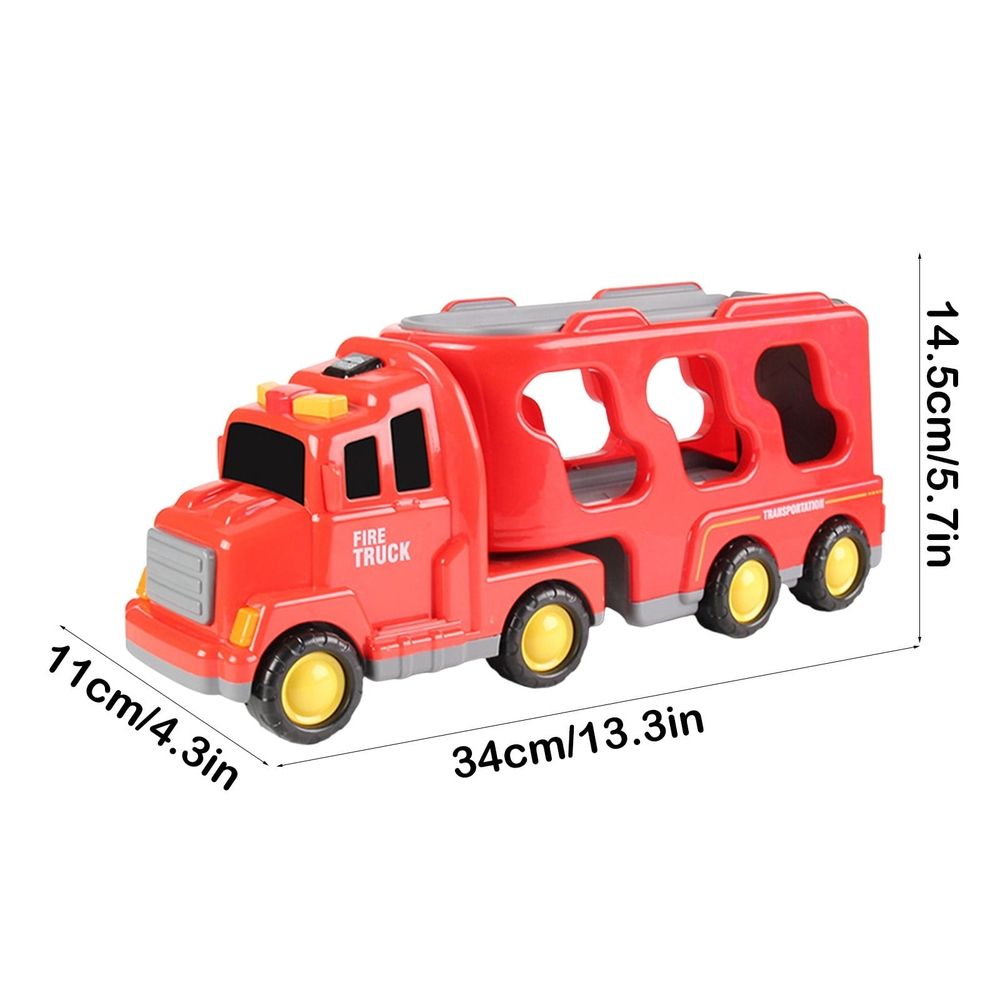 Red Double Storage Truck Toy with Music & Lights, 4.3"x13.3"x5.5" Inertial Engineering Car Set with 4 Mini Cars, Ideal Christmas Birthday Gift for Kids Aged 3+