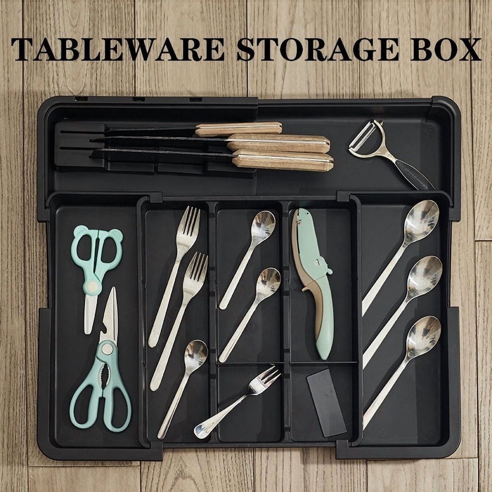 Expandable Kitchen Utensil Drawer Tray - Adjustable Silverware Organizer with 9 Compartments for Forks Knives and Spoons - Large Cutlery Tray Fits Standard Drawers 13.2 to 22 Inch Wide