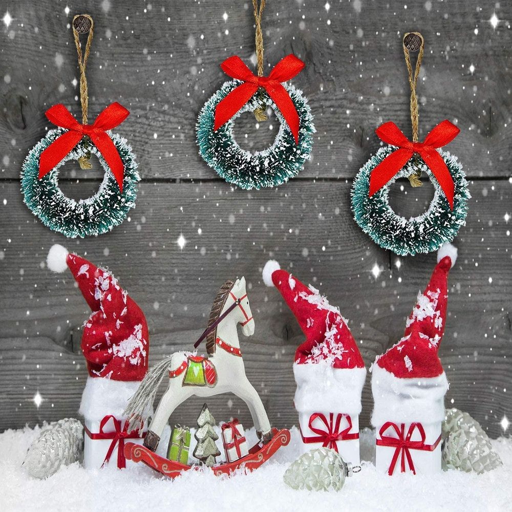 20PCS Mini Christmas Wreaths Artificial Christmas Wreath Miniature Frost Sisal Christmas Tree Wreaths for Christmas Tree Hanging Arts and Crafts Décor
