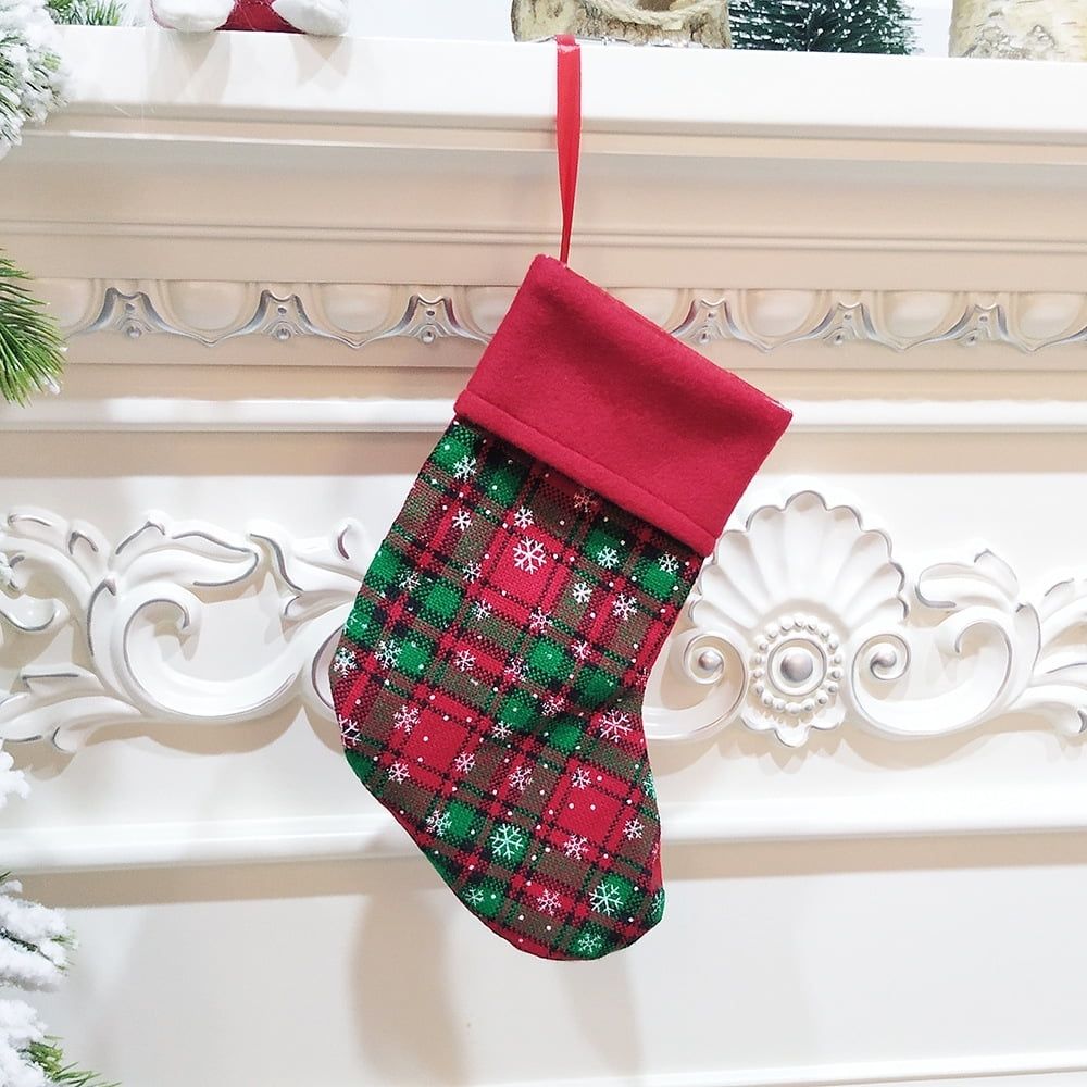 Mini Christmas Stockings, 12 Pack Small Buffalo Plaid Stocking Snowflake Red Green Stockings Bulk for Christmas Tree Ornament Decorations Gift Holder(9 Inches)