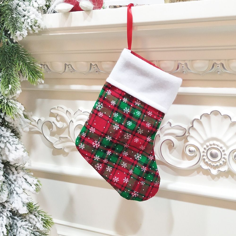 Mini Christmas Stockings, 12 Pack Small Buffalo Plaid Stocking Snowflake Red Green Stockings Bulk for Christmas Tree Ornament Decorations Gift Holder(9 Inches)
