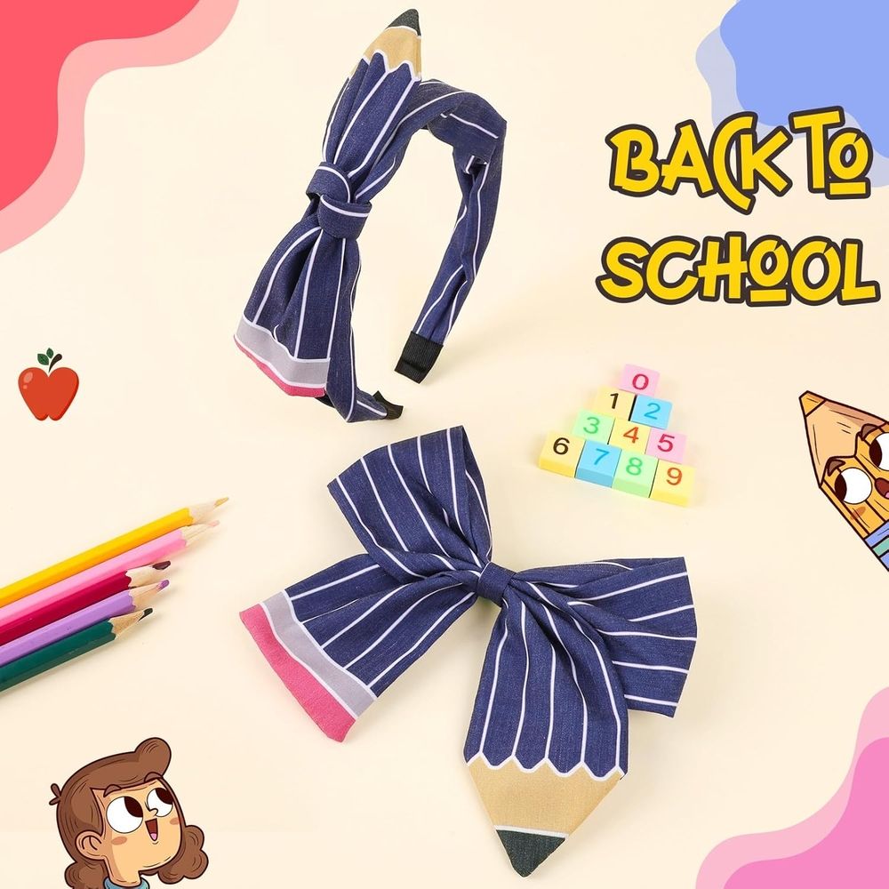 Back to School Bows Hair Clips, Teacher Headband for Women and Pencil Bows for Teacher Appreciation Gifts,Back to School Hair Accessories for Girls Student First Day of School