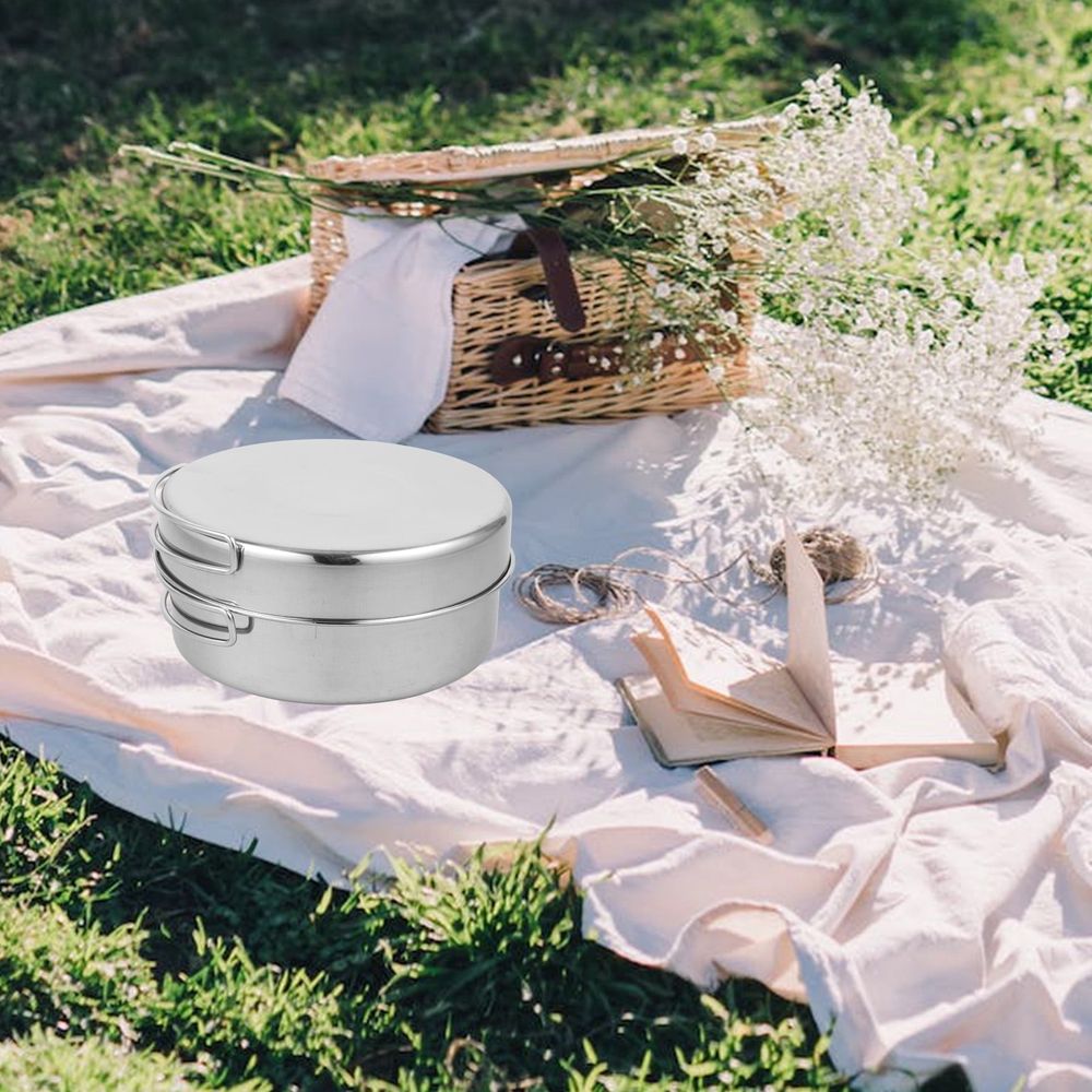 Lightweight Stainless Steel Camping Cookware Set, Portable Outdoor Hiking Pot and Pan for Travel Cooking, 1 Set