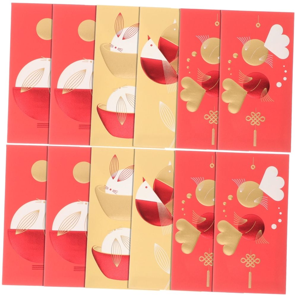 Traditional Chinese Red Envelopes for New Year Happiness 12Pcs