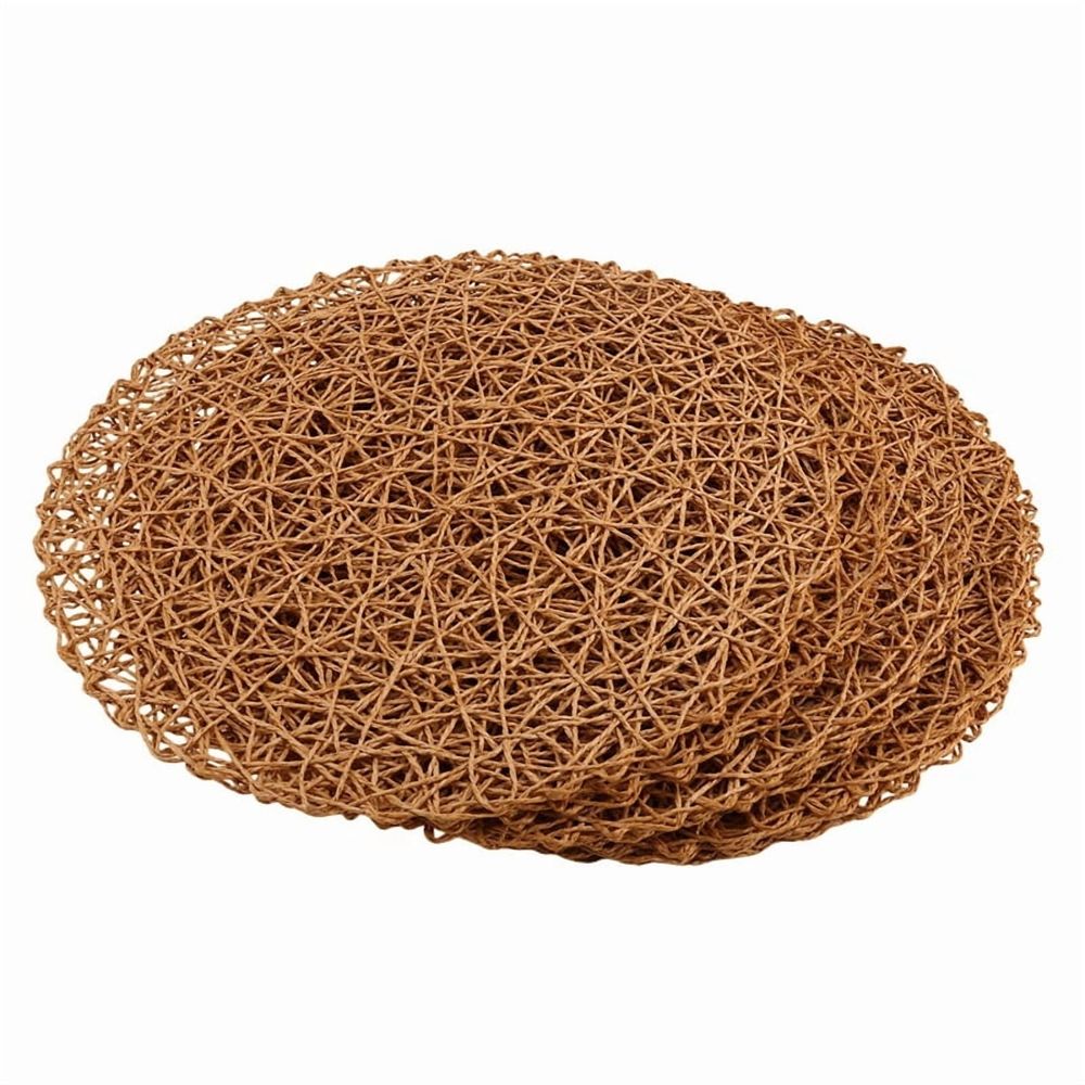12pcs Paper Braided Round Placemats Non-Slip Heat Table Mats for Dining Tables Indoor & Outdoor Place Mats Light Brown