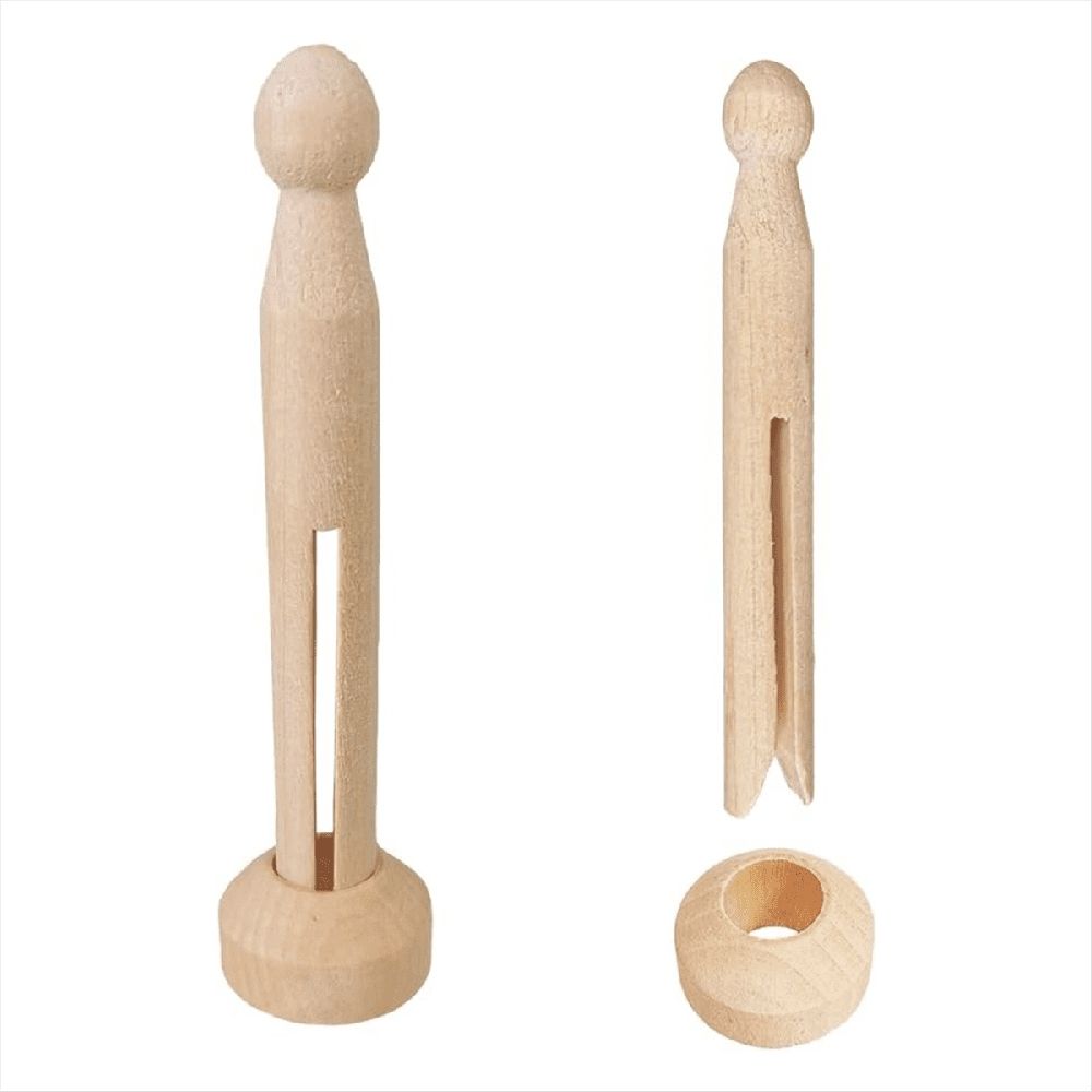 50 Sets Unfinished Wood Doll Pins Clothespins Wooden Round Peg and Stands Craft Supplies
