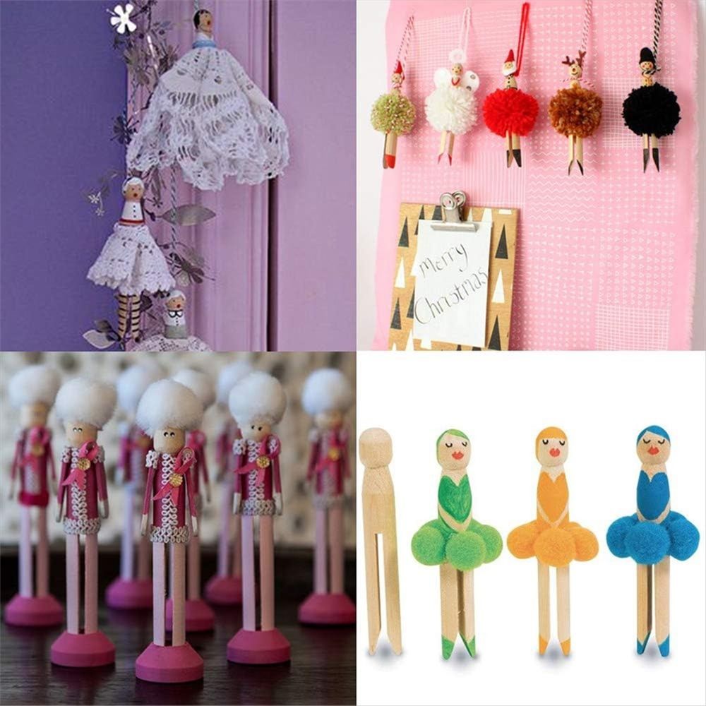 50 Sets Unfinished Wood Doll Pins Clothespins Wooden Round Peg and Stands Craft Supplies