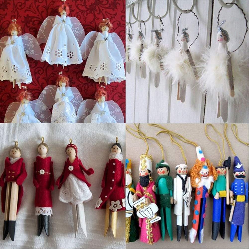 50 Sets Unfinished Wood Doll Pins Clothespins Wooden Round Peg and Stands Craft Supplies
