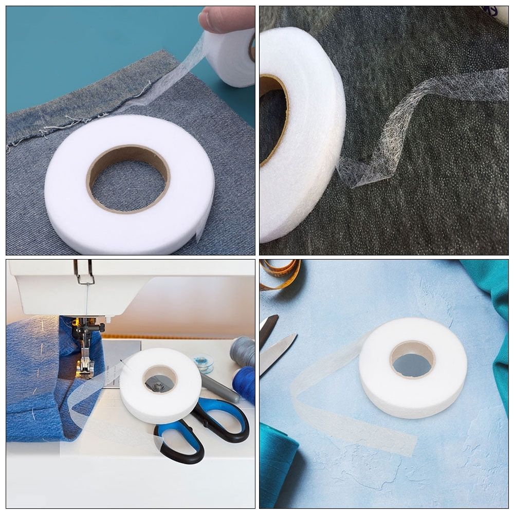 White Nonwoven Hemming Tape for Sewing Repairs, No Sew No Iron Fabric Tape, 2 Rolls for Home Use