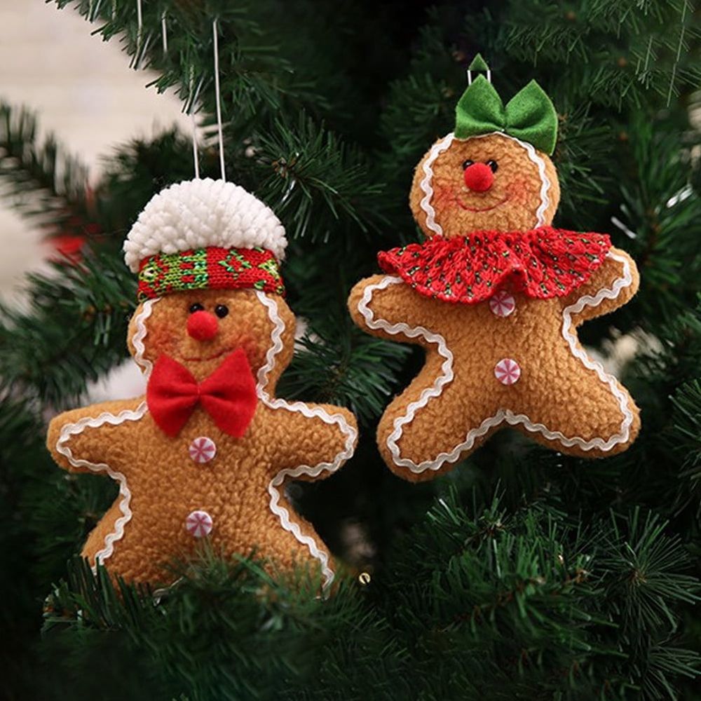 Set of 2 Wool Felt Gingerbread Ornaments Christmas Holiday Decorations for Party and Home
