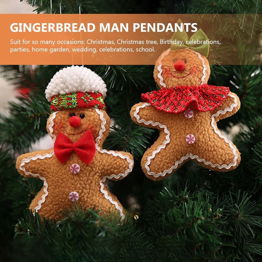 Set of 2 Wool Felt Gingerbread Ornaments Christmas Holiday Decorations for Party and Home