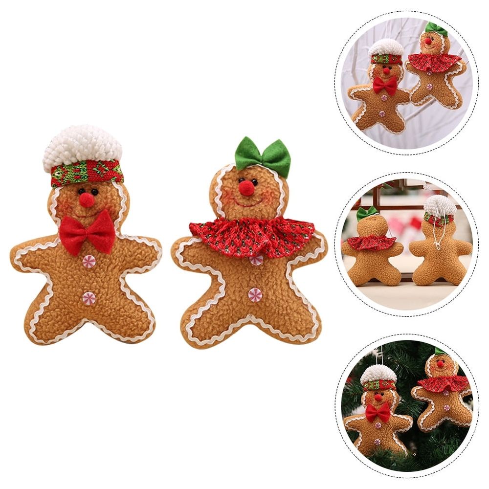 Set of 2 Wool Felt Gingerbread Ornaments Christmas Holiday Decorations for Party and Home