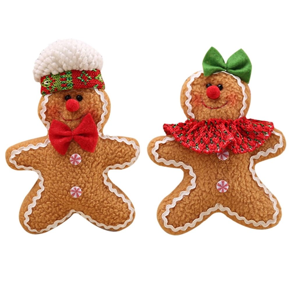 Set of 2 Wool Felt Gingerbread Ornaments Christmas Holiday Decorations for Party and Home
