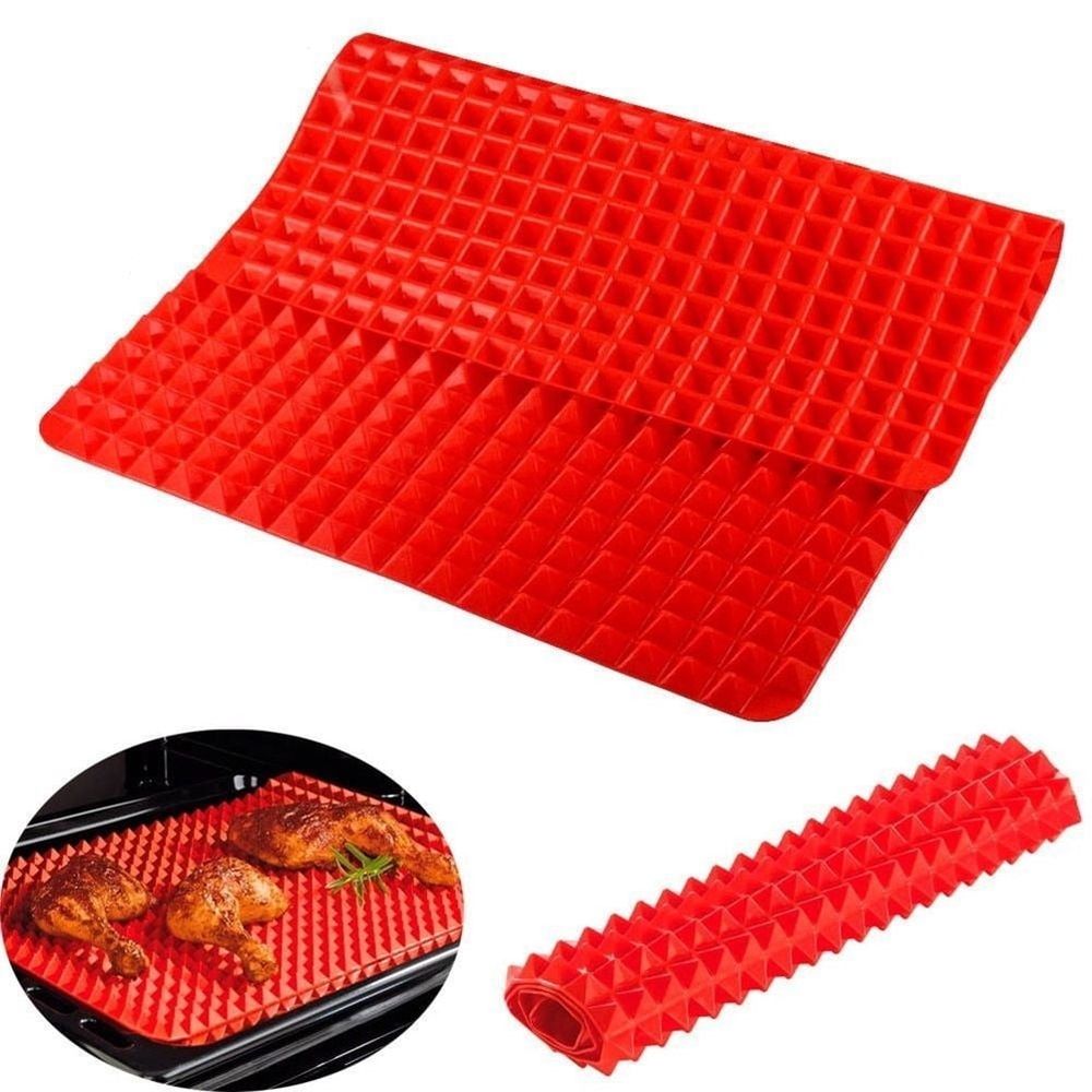 Reusable Non-Stick Cooking Mat with Red Pyramid Design, Easy to Clean, Perfect for Baking, Grilling, and Kitchen Use