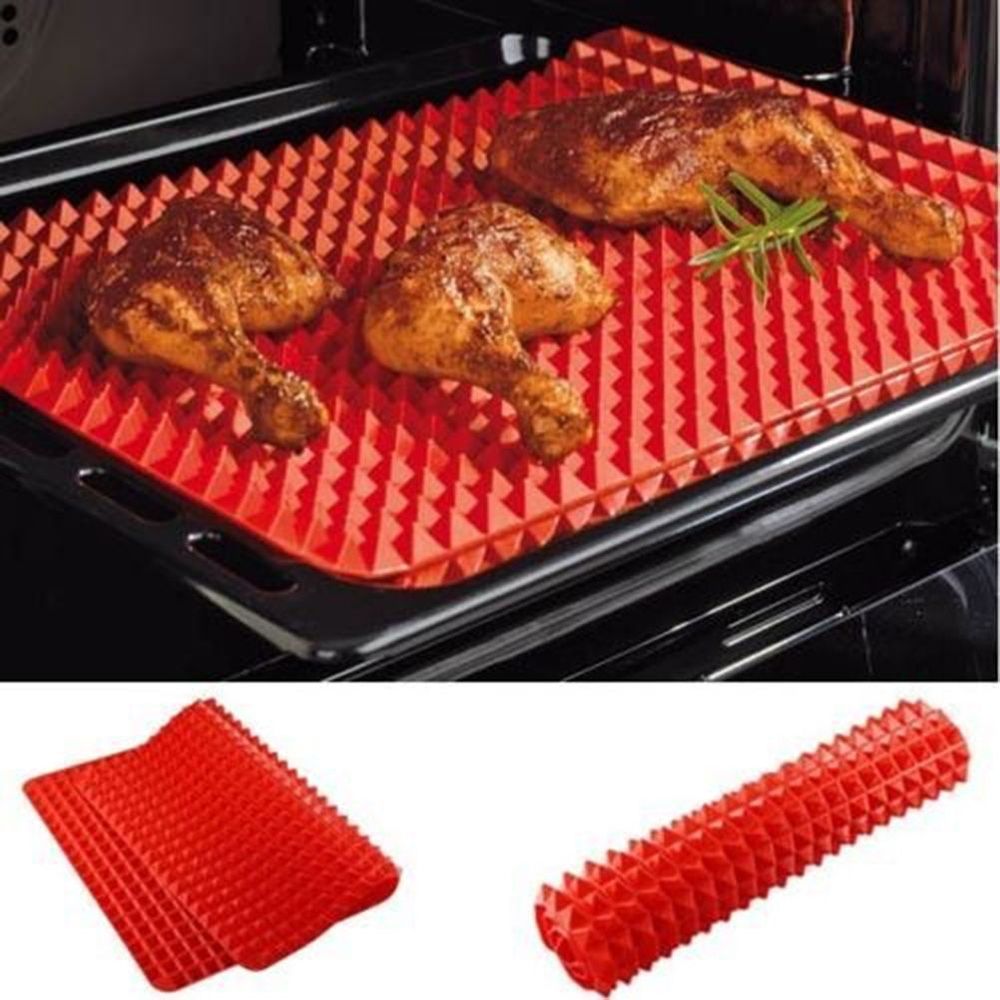 Reusable Non-Stick Cooking Mat with Red Pyramid Design, Easy to Clean, Perfect for Baking, Grilling, and Kitchen Use